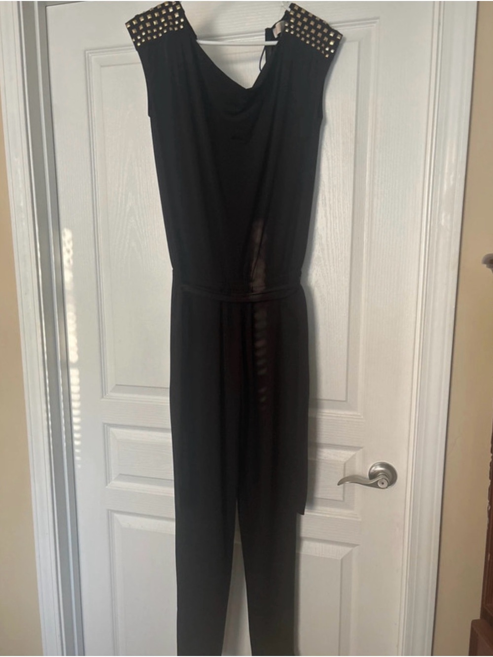 Michael Kors Black Jumpsuit with Gold Studded Shoulders